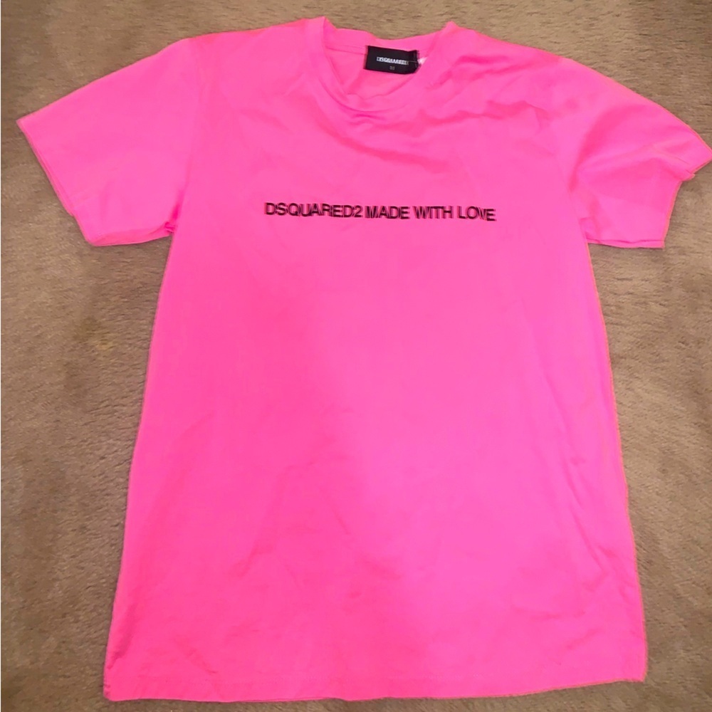 DSQUARED2 Pink T-Shirt made with love logo classic fall casual designer $350